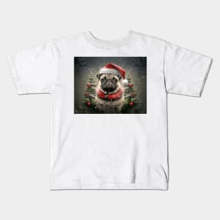 Pug Dog Santa Christmas Card Kids T-Shirt